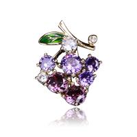 Cubic Zirconia Brooch, Brass, Grape, real gold plated, fashion jewelry & micro pave cubic zirconia & for woman, purple 