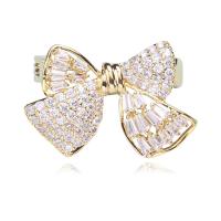 Cubic Zirconia Brooch, Brass, Bowknot, real gold plated, fashion jewelry & micro pave cubic zirconia & for woman, golden 