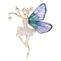 Cubic Zirconia Brooch, Brass, Fairy, real gold plated, fashion jewelry & micro pave cubic zirconia & for woman 