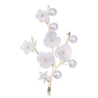 Freshwater Pearl Brooch, Brass, with Freshwater Pearl, Flower, plated, fashion jewelry & micro pave cubic zirconia & for woman 