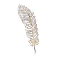 Cubic Zirconia Brooch, Brass, Feather, real gold plated, fashion jewelry & micro pave cubic zirconia & for woman, golden 