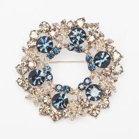 Rhinestone Brass Brooch, with Czech Rhinestone, Flower, real gold plated, fashion jewelry & for woman, blue 