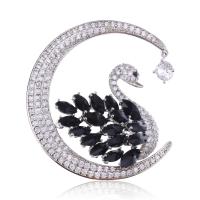 Cubic Zirconia Brooch, Brass, Swan, silver color plated, fashion jewelry & micro pave cubic zirconia & for woman 