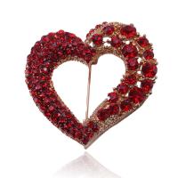 Rhinestone Zinc Alloy Brooch, Heart, gold color plated, fashion jewelry & for woman & with rhinestone & hollow 
