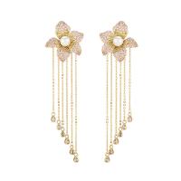 Fashion Fringe Earrings, Brass, Flower, plated, micro pave cubic zirconia & for woman 