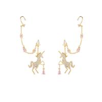 Cubic Zirconia Micro Pave Brass Earring, Unicorn, gold color plated & micro pave cubic zirconia & for woman 