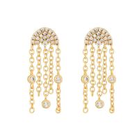 Fashion Fringe Earrings, Brass, 18K gold plated, micro pave cubic zirconia & for woman 