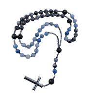 Rosary Necklace, Blue Aventurine, with Iron Rock & Snowflake Obsidian, Unisex, blue Approx 26.77 Inch 