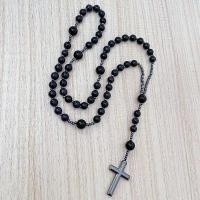 Rosary Necklace, Blue Goldstone, with Iron Rock, Unisex, blue Approx 26.77 Inch 