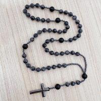 Rosary Necklace, Labradorite, with Natural Stone, Unisex, black Approx 26.77 Inch 
