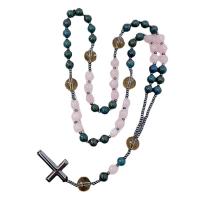Rosary Necklace, Jade Phoenix, with Tiger Iron & Quartz & Rose Quartz, Unisex, mixed colors Approx 26.77 Inch 