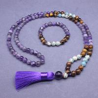 Fashion Fringe Necklace, Amethyst, with Tiger Eye & Impression Jasper & Polyester, Unisex purple 