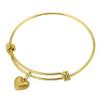 Stainless Steel Bangle, 316 Stainless Steel, Heart, Vacuum Plating, fashion jewelry & for woman, golden, 2mm, Inner Approx 61mm 