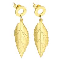 Stainless Steel Drop Earring, 316 Stainless Steel, Leaf, Vacuum Plating, 6 pieces & fashion jewelry & for woman, golden, 48mm 