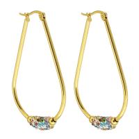 Stainless Steel Hoop Earring, 316 Stainless Steel, Vacuum Plating, fashion jewelry & for woman & with rhinestone, multi-colored 