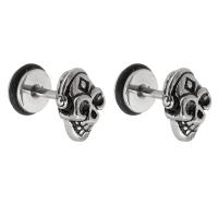 Stainless Steel Stud Earring, 316 Stainless Steel, with Silicone, Skull, polished, fashion jewelry & for woman & blacken, original color 