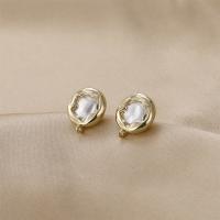 Brass Earring Drop Component, with Shell, Round, gold color plated, DIY, golden, 14mm 
