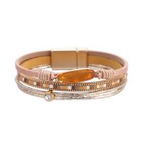 PU Leather Cord Bracelets, with Crystal, multilayer & for woman 194mm 