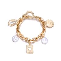 Zinc Alloy Pearl Bracelets, with Freshwater Pearl, gold color plated, fashion jewelry & for woman, gold, 210mm 