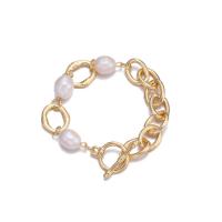 Zinc Alloy Pearl Bracelets, with Freshwater Pearl, gold color plated, fashion jewelry & for woman, gold, 200mm 