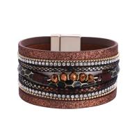 PU Leather Cord Bracelets, with Crystal, multilayer & for woman 202mm 