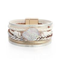 PU Leather Cord Bracelets, with Zinc Alloy, multilayer & for woman & with rhinestone 194mm 