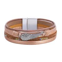 PU Leather Cord Bracelets, multilayer & for woman & with rhinestone 198mm 