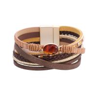 PU Leather Cord Bracelets, with Crystal, multilayer & for woman 196mm 