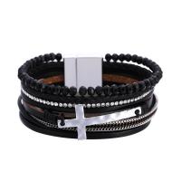 PU Leather Cord Bracelets, multilayer & for woman & with rhinestone 192mm 