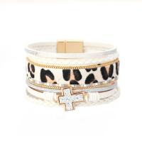 PU Leather Cord Bracelets, with Zinc Alloy, multilayer & for woman & with rhinestone 196mm 