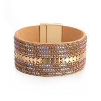 PU Leather Cord Bracelets, with Zinc Alloy, multilayer & for woman & with rhinestone 195mm 