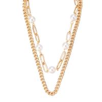 Zinc Alloy Sweater Chain Necklace, with Glass Pearl, gold color plated, Double Layer & for woman, gold, 490mm 