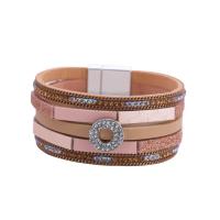 Leatheroid Cord Bracelets, Synthetic Leather, multilayer & for woman & with rhinestone 198mm 