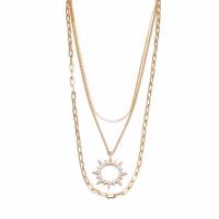 Zinc Alloy Sweater Chain Necklace, gold color plated, multilayer & for woman & with rhinestone, gold, 580mm 