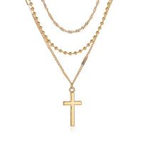 Fashion Multi Layer Necklace, Zinc Alloy, Cross, plated, multilayer & for woman 25mm .5 cm 