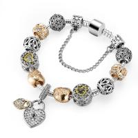 Zinc Alloy European Bracelets, with brass chain & Crystal, Heart, plated & for woman & with rhinestone & hollow & blacken 