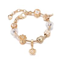 Zinc Alloy European Bracelets, with brass chain & Crystal, Flower, gold color plated, for woman & enamel & with rhinestone Approx 7.48 Inch 