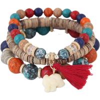 Bracelets en bois, avec résine & alliage de zinc, éléphant, multicouche & Style bohème & pour femme, plus de couleurs à choisir Environ 6.8 pouce, Vendu par PC