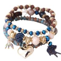 Zinc Alloy Crystal Bracelets, with Resin & Zinc Alloy, Heart, multilayer & folk style & for woman Approx 6.7 Inch 