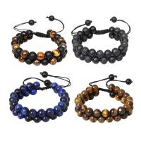 Gemstone Woven Ball Bracelets, with Polyester Cord, Round, Double Layer & Unisex Approx 7.5 Inch 