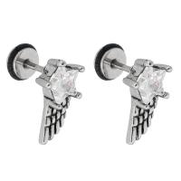 Stainless Steel Rhinestone Stud Earring, 316 Stainless Steel, with Silicone, Wing Shape, polished, fashion jewelry & for woman & with rhinestone & blacken, black 