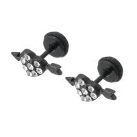 Stainless Steel Rhinestone Stud Earring, 316 Stainless Steel, Heart, Vacuum Plating, fashion jewelry & for woman & with rhinestone, black 