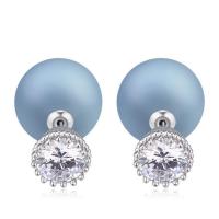 Resin Zinc Alloy Earring, with Cubic Zirconia & Resin, Round, platinum plated, for woman & faceted 15mm 