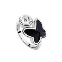 Kristall Zink Legierung Finger Ring, Zinklegierung, mit Österreichischer Kristall, Schmetterling, platiniert, für Frau & facettierte, keine, Innendurchmesser:ca. 20mm, verkauft von PC