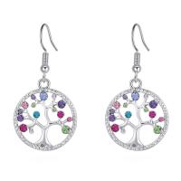 Zinc Alloy Rhinestone Drop Earring, with Czech Rhinestone, Tree, platinum plated, for woman & faceted & hollow, multi-colored 