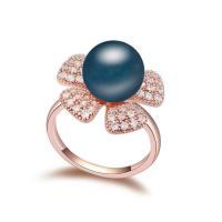 Pearl Brass Finger Ring, with CRYSTALLIZED™ Crystal Pearl, Flower, rose gold color plated, micro pave cubic zirconia & for woman Inner Approx 18mm 