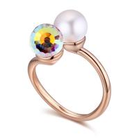 Crystal Zinc Alloy Finger Ring, with Austrian Crystal & CRYSTALLIZED™ Crystal Pearl, Round, rose gold color plated, for woman & faceted Inner Approx 18mm 
