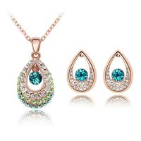 Crystal Jewelry Sets, Zinc Alloy, earring & necklace, with Austrian Crystal, with 5cm extender chain, Teardrop, rose gold color plated, for woman & faceted Approx 40 cm 