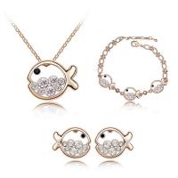 Crystal Jewelry Sets, Zinc Alloy, bracelet & earring & necklace, with Austrian Crystal, with 5cm extender chain, Fish, rose gold color plated, for woman & faceted Approx 40 cm, Approx 19 cm 