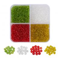 Transparent Glass Seed Beads, Glass Beads, with Plastic Box, Round, DIY, mixed colors Approx 